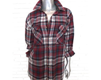 Vintage Unisex Back Packer Red Black and White Plaid Classic Flannel Size L