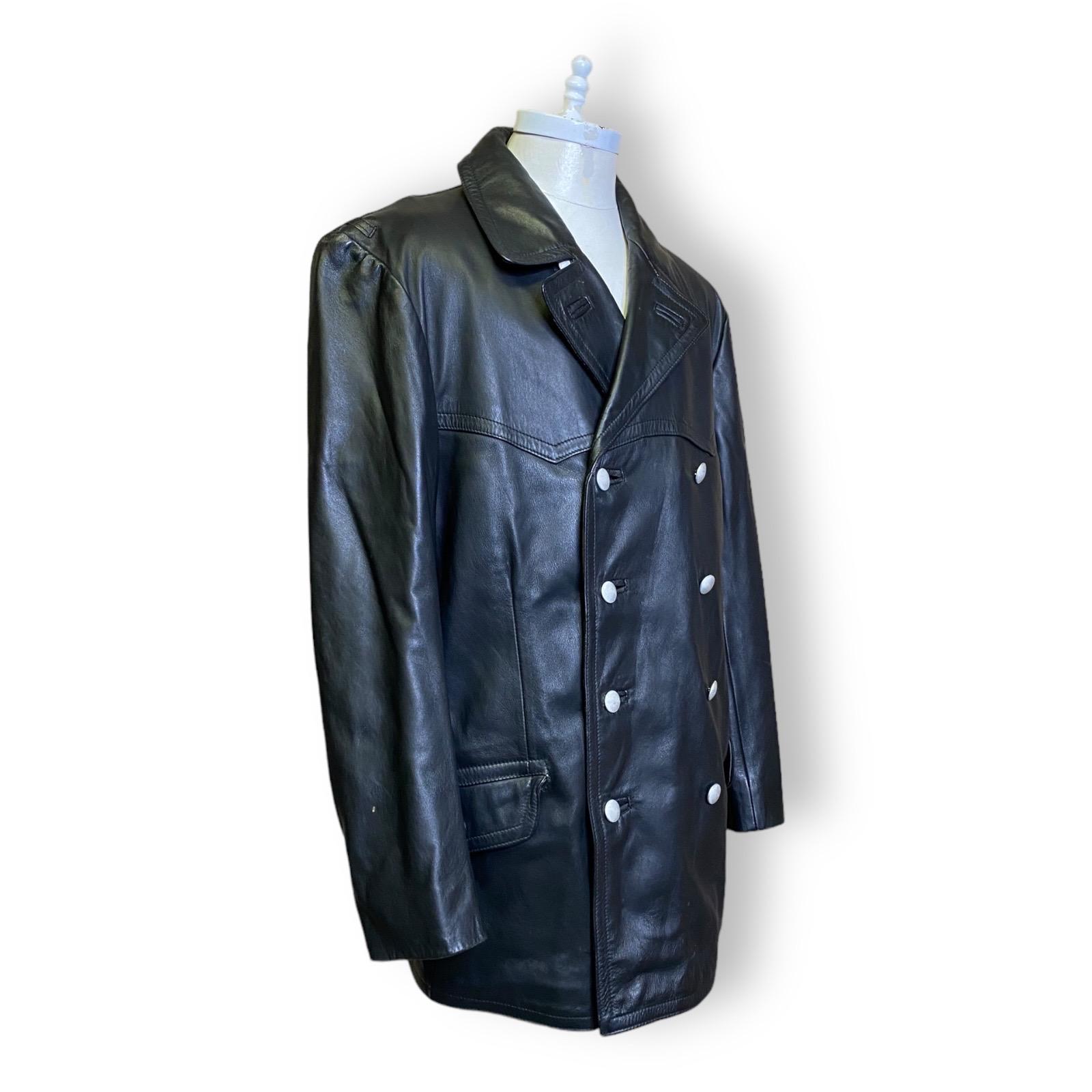 Vintage Hackel and Co Leather Peacoat Men's Large Black Winter