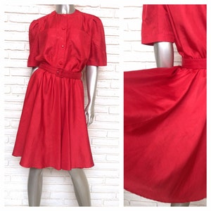 Vintage Leslie Fay Red Day Dress Belted Swing Shift Dress M