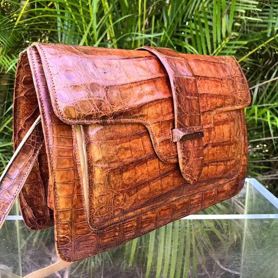 Vintage Tan Leather Shoulder Bag Purse Structured… - image 1