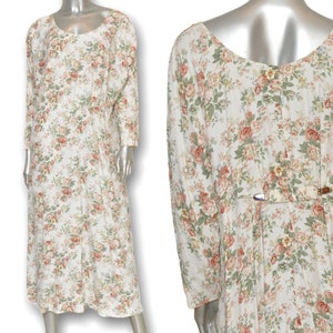 Vintage 90’s Floral Print Maxi Dress Loose Fit Cream Long Dress