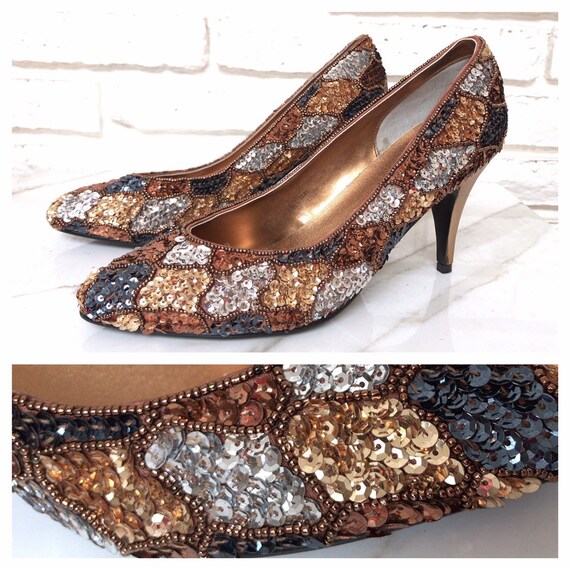 bronze high heel shoes