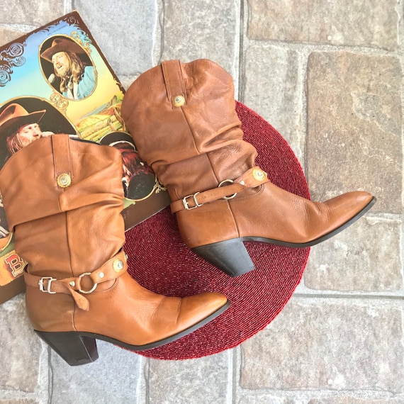 Vintage Women’s Tan Leather Cowboy Boots Size 7 B… - image 4