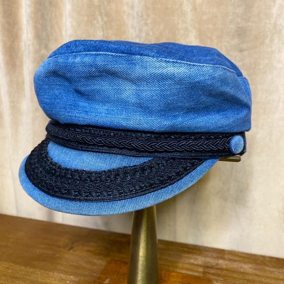 Vintage Greek Fisherman Hat Womens Small Blue Jean Cap 70s  display picture 1
