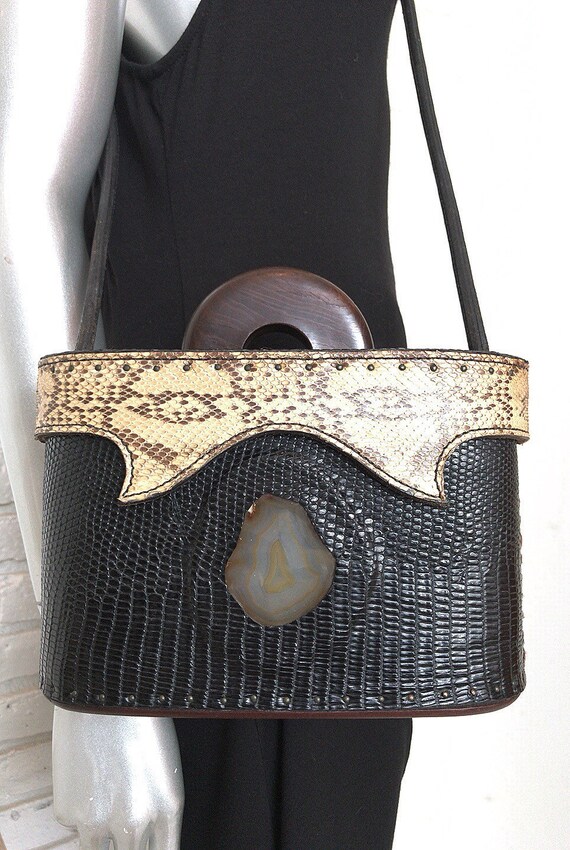 Vintage Snakeskin Purse 70's Boho Leather Box Purs