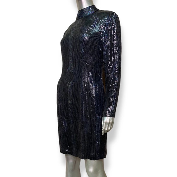 Vintage Black Sequins And Beaded Dress Womens Med… - image 5