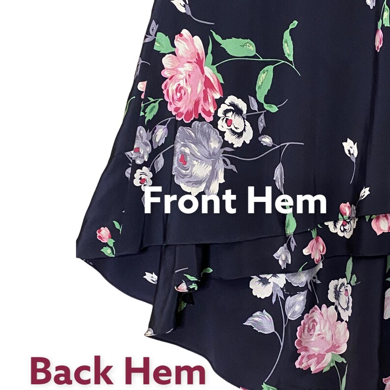 Vintage Ralph Lauren Maxi Skirt Black Silk with Punk Floral Print and Asymmetrical Hem image 5