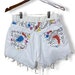 Vintage White Cut Off High Waisted Jean Shorts with Graphic 80's Print Graffiti Streetwear Booty Shorts 28” waist