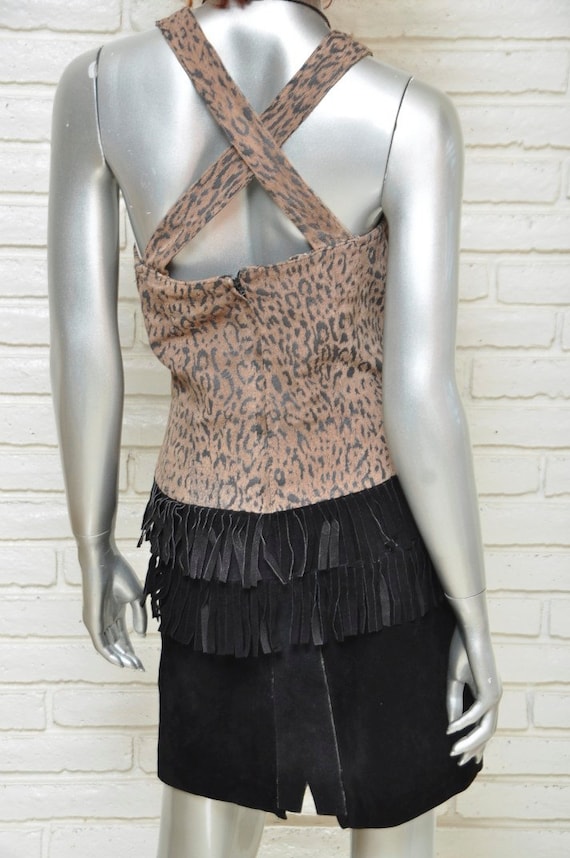 Vintage Black Suede Dress with Leopard Print and … - image 5