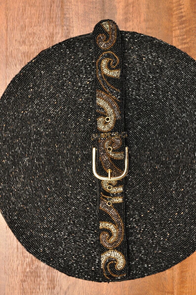 Vintage Black and Gold Beaded Belt image 4