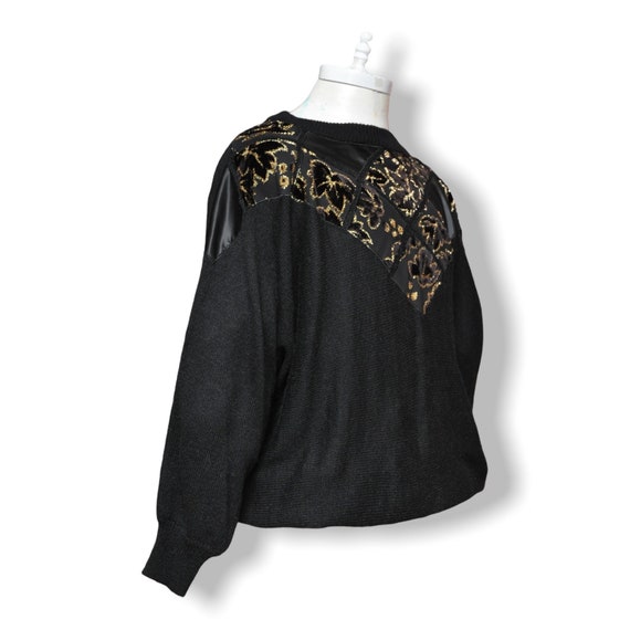 Vintage Black and Gold Satin and Velvet Sweater S… - image 7