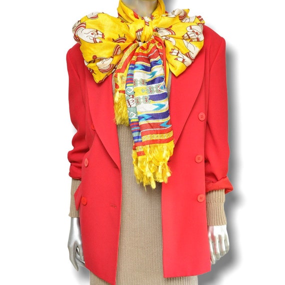 Vintage Yellow and Red Oversized Bohemian Scarf - image 9