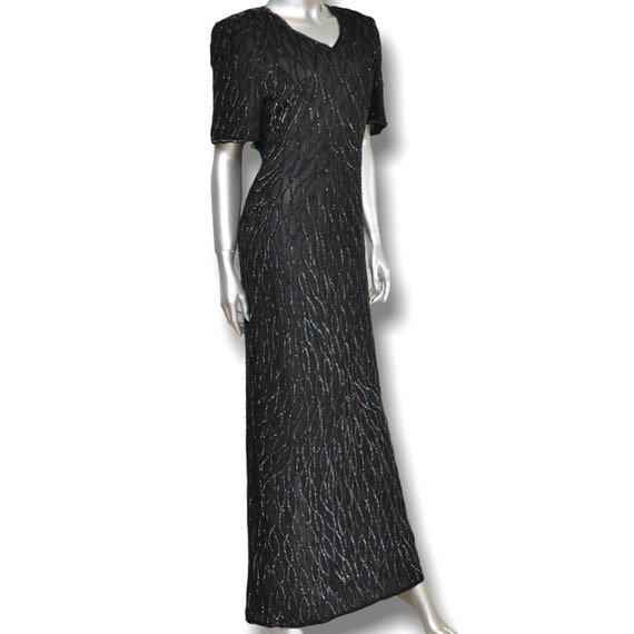 Vintage Black 100% Silk Sequins Floor Length Gown… - image 9