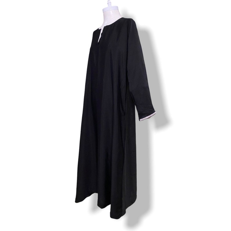 Vintage Black Kaftan Dress with Rhinestone Trim Size Medium Full Length Long Sleeve Tunic Dress image 7