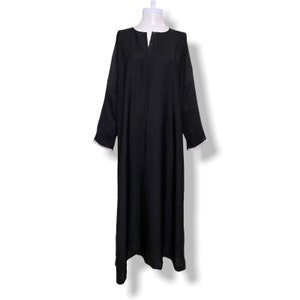 Vintage Black Kaftan Dress with Rhinestone Trim Size Medium Full Length Long Sleeve Tunic Dress image 2