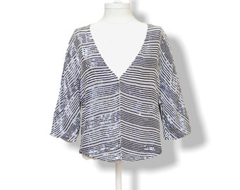 Armani Collezioni Blue and White Sequins and Beaded Jacket
