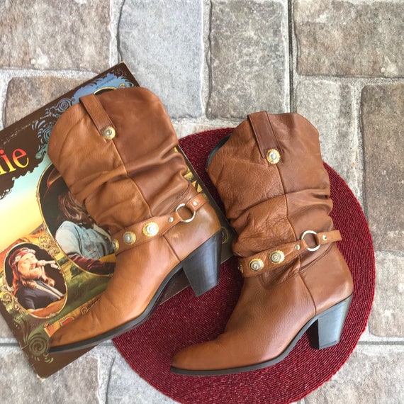 Vintage Women’s Tan Leather Cowboy Boots Size 7 B… - image 3