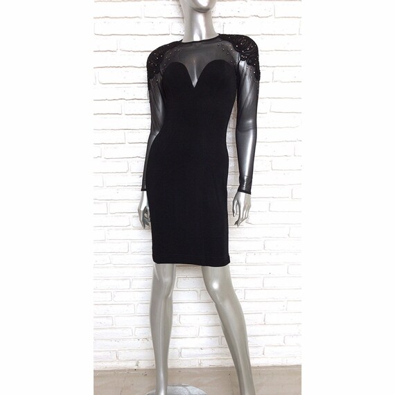 black dress with sheer sleeves