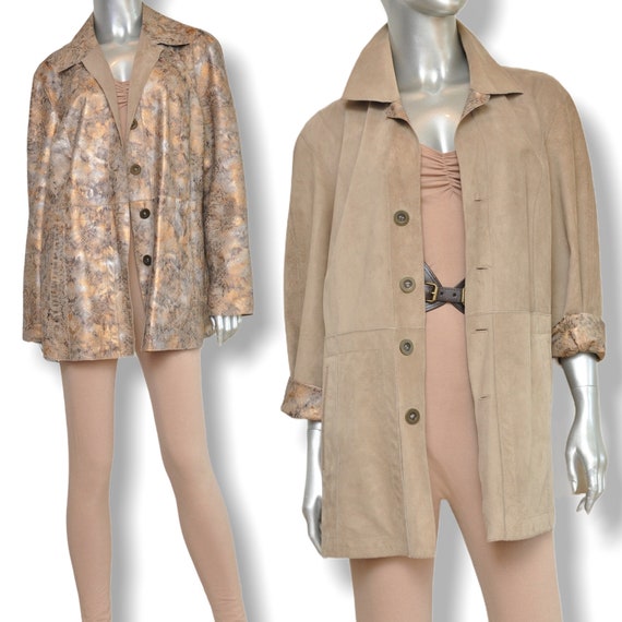 Beige Suede Snakeskin Reversible Leather Blazer Ja