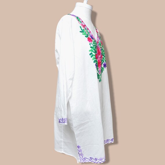 Vintage Floral Embroidered White Tunic Top Size L… - image 6