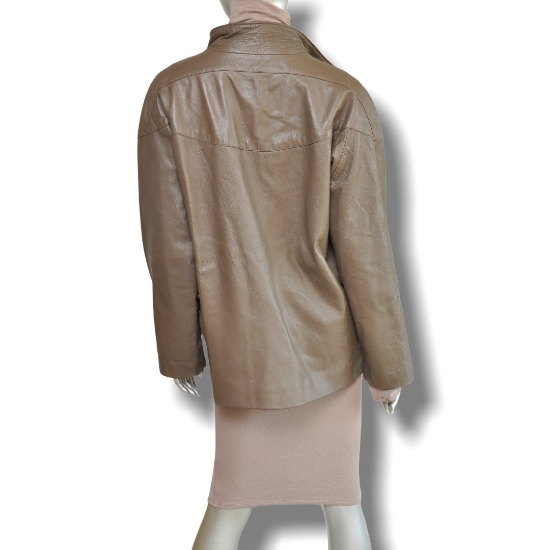 Vintage Army Green Leather Jacket Womens Relaxed Fit Belted Etsy