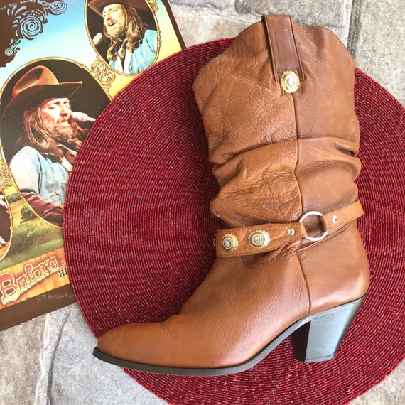 Vintage Women’s Tan Leather Cowboy Boots Size 7 B… - image 1