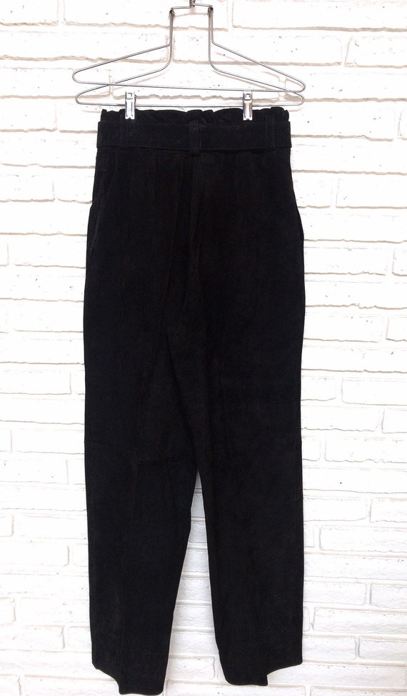 Vintage Black Suede Belted Baggy Pants Small Medi… - image 8