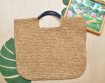 90’s Paper Straw Market Bag Beige Weaved Summer Beach Bag