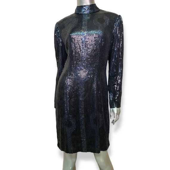 Vintage Black Sequins And Beaded Dress Womens Med… - image 2