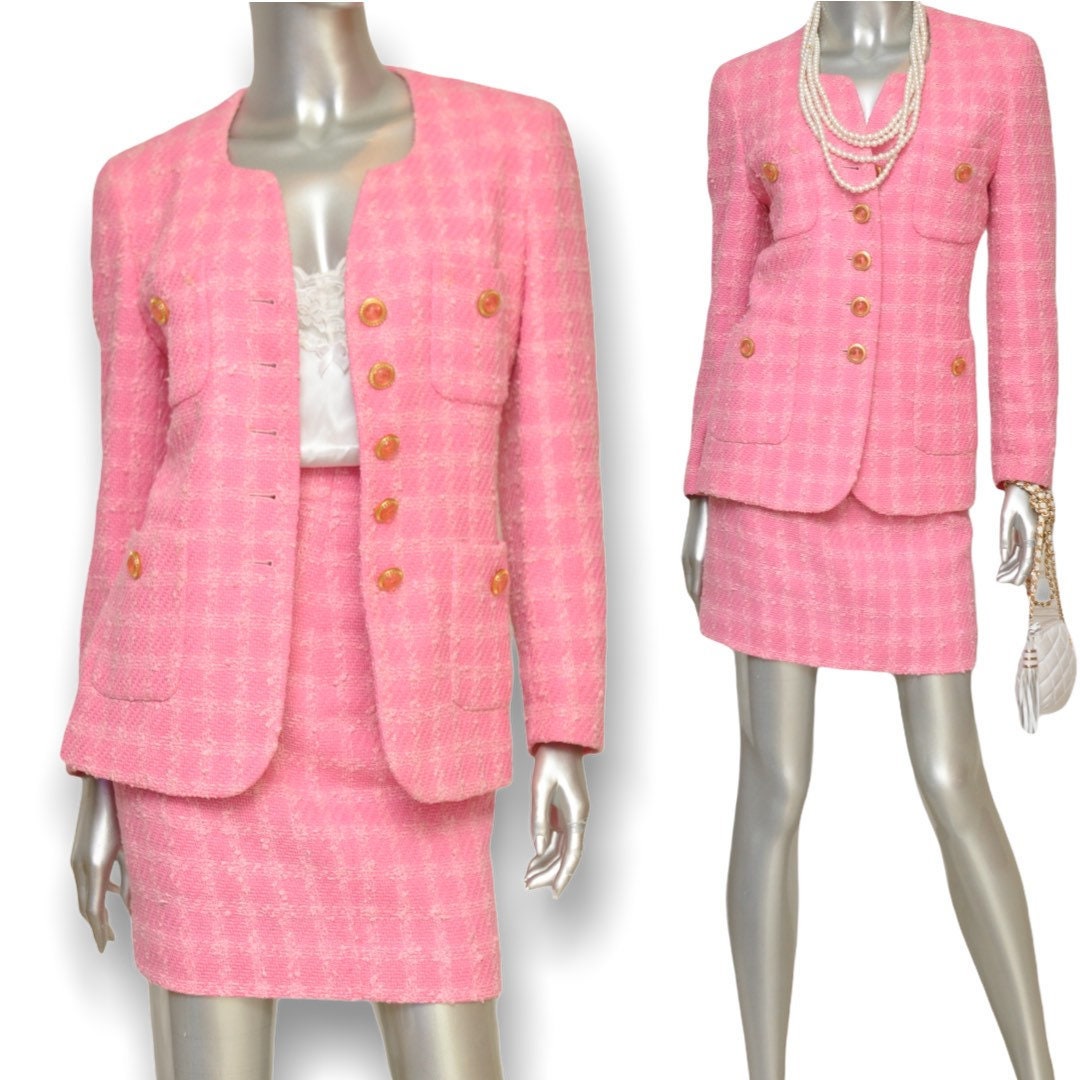 90s Womens Pink Tweed Skirt Suit Blazer and Skirt Set Made 