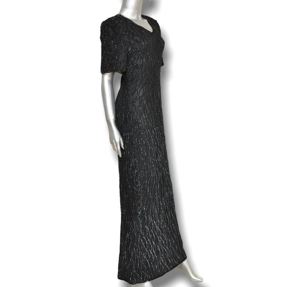 Vintage Black 100% Silk Sequins Floor Length Gown… - image 6