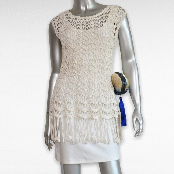 Vintage Vivienne Tam Off White Crochet Dress with… - image 8