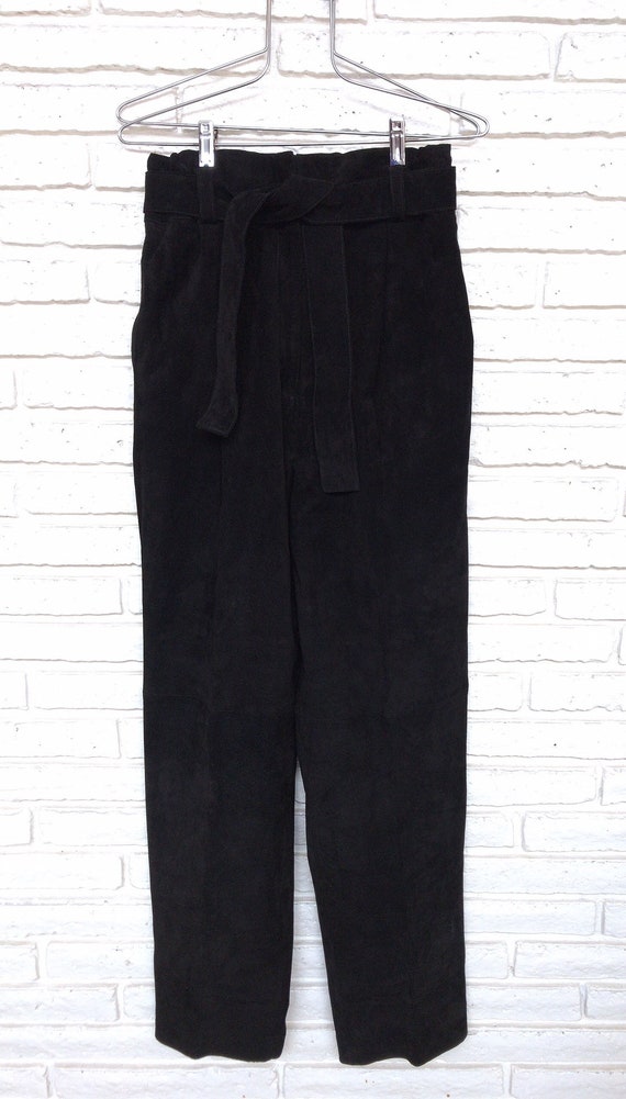 Vintage Black Suede Belted Baggy Pants Small Medi… - image 6