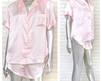 Vintage Pink Lingerie Set Women’s Two piece Pajamas Camisole and Booty Shorts Loungewear S/M