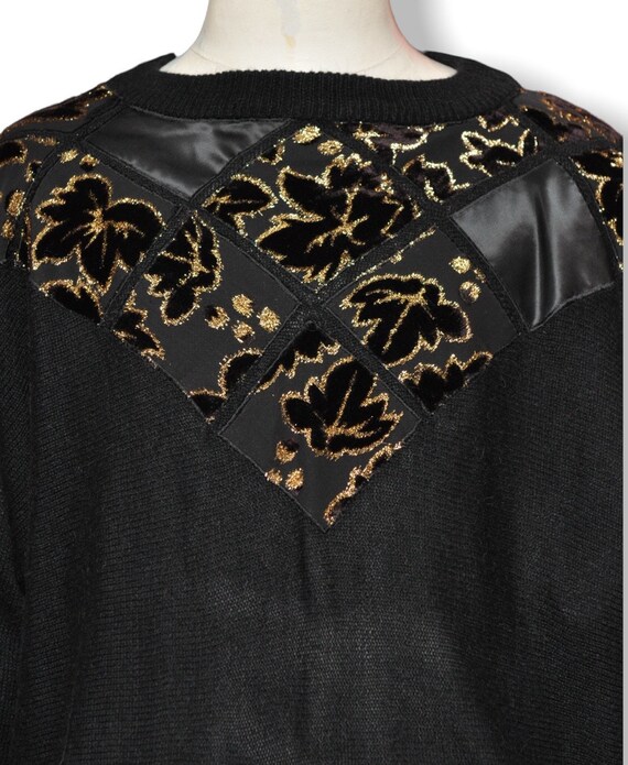 Vintage Black and Gold Satin and Velvet Sweater S… - image 6