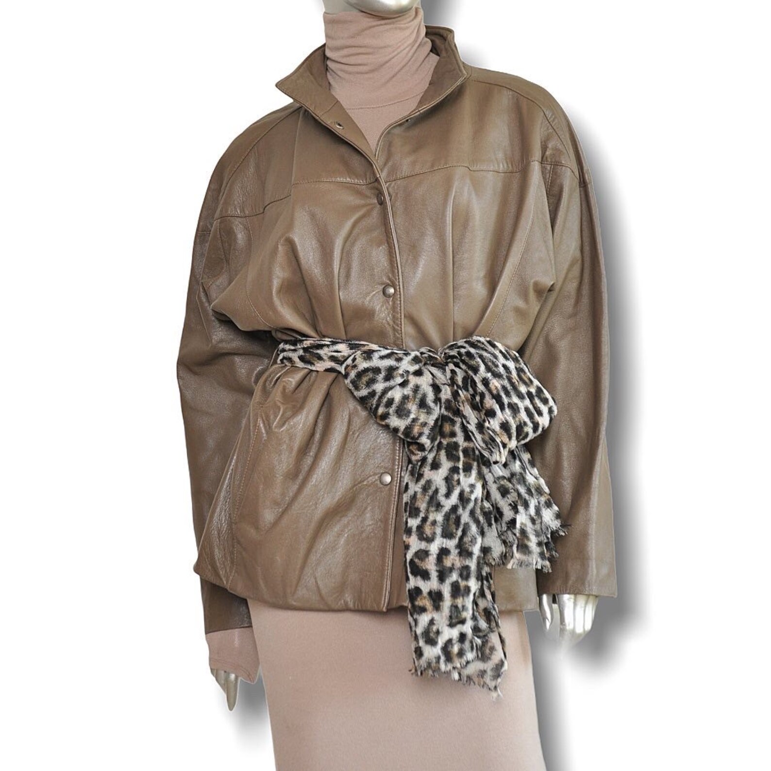 Vintage Army Green Leather Jacket Womens Relaxed Fit Belted Etsy