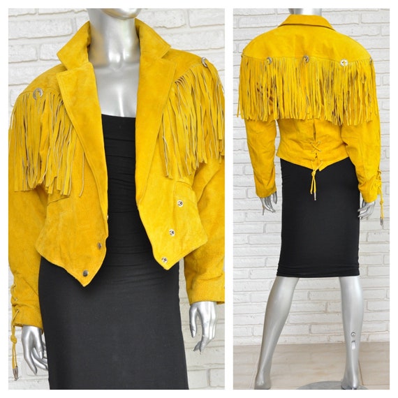 Vintage Yellow Suede Fringe Jacket Women’s Western