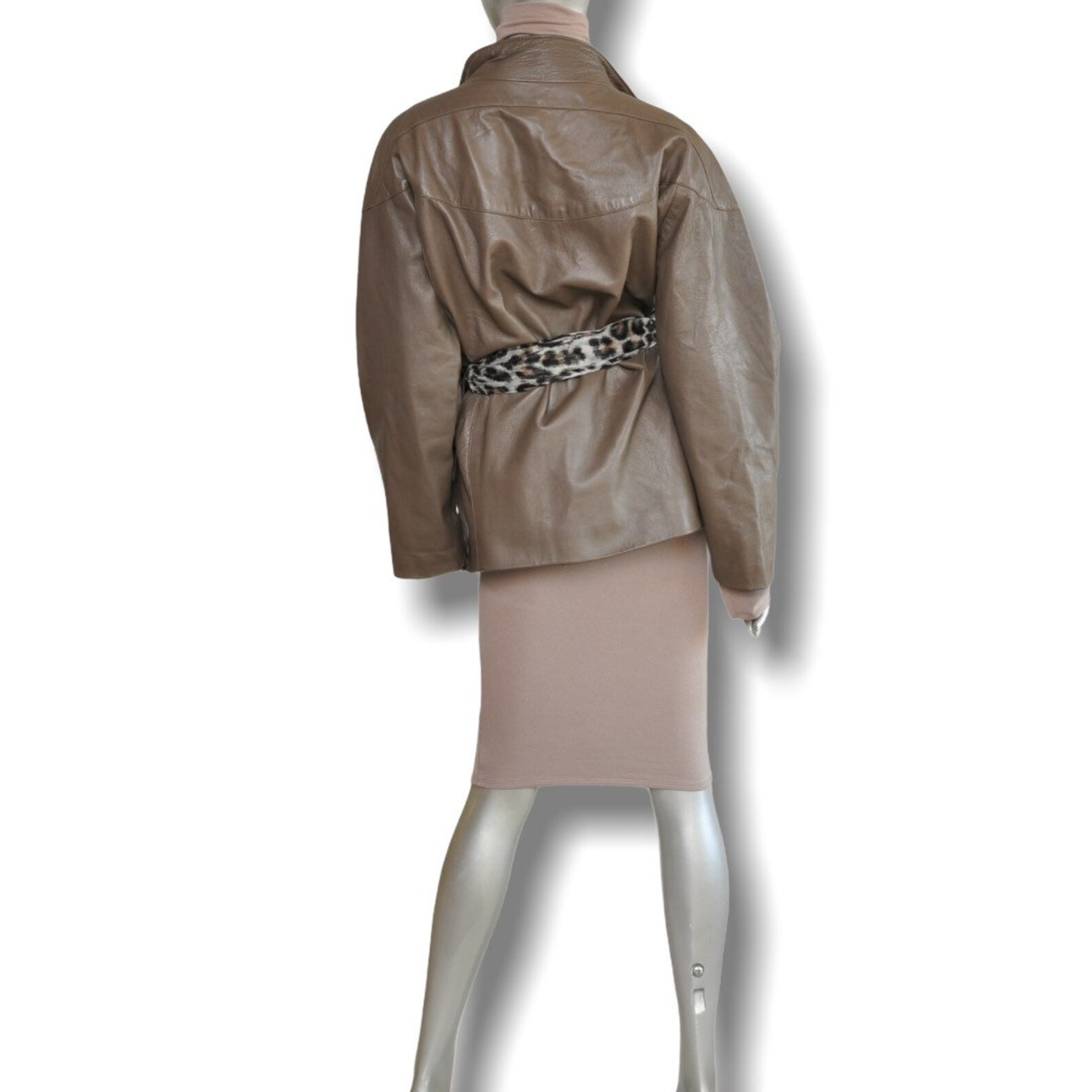 Vintage Army Green Leather Jacket Womens Relaxed Fit Belted Etsy