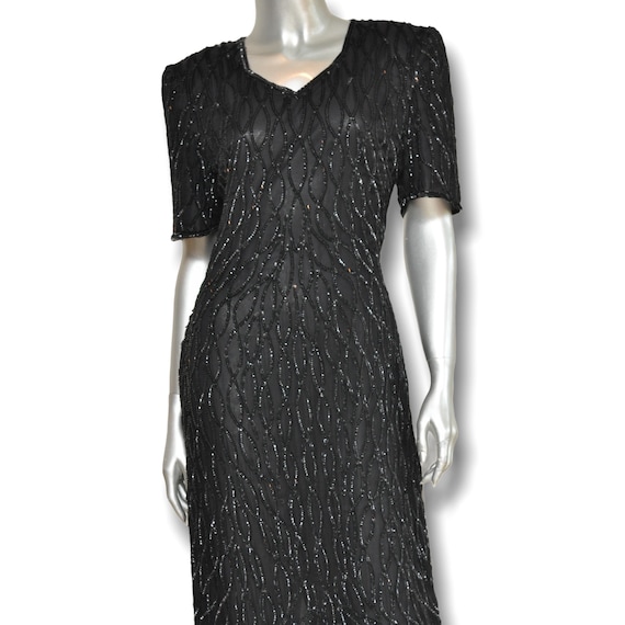 Vintage Black 100% Silk Sequins Floor Length Gown… - image 2