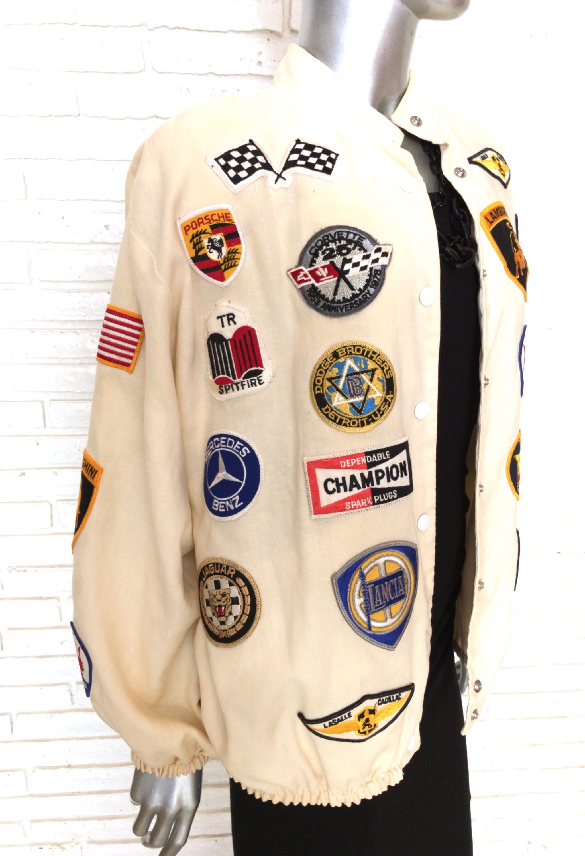 Vintage Beige Linen Multi Patch Jacket Large Racing Jacket Etsy