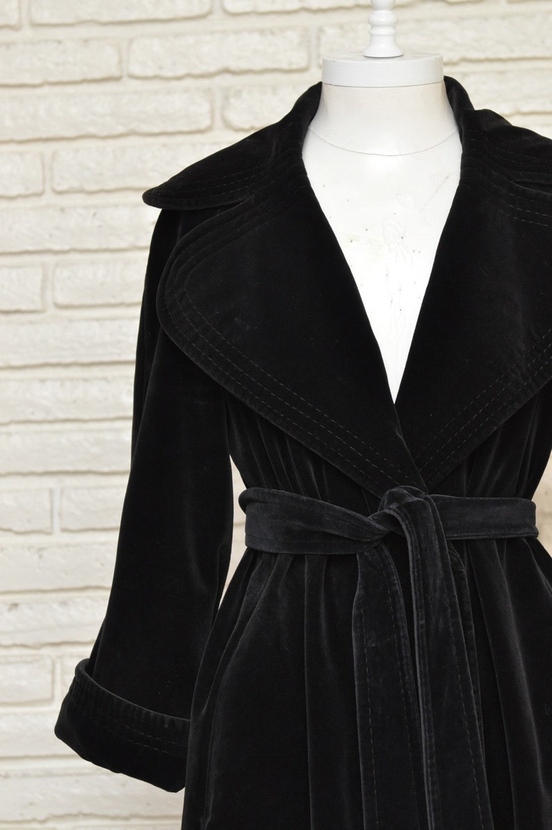 1960s Black Velvet Belted Swing Coat Knee Length Womens | Etsy