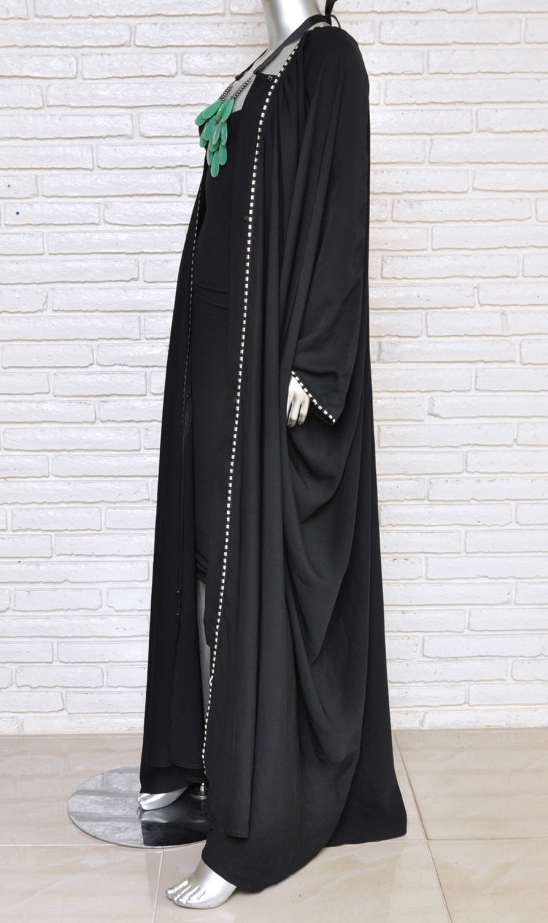 Vintage Unisex Black Duster Full Length Leisure Wear Kaftan Robe OSFA