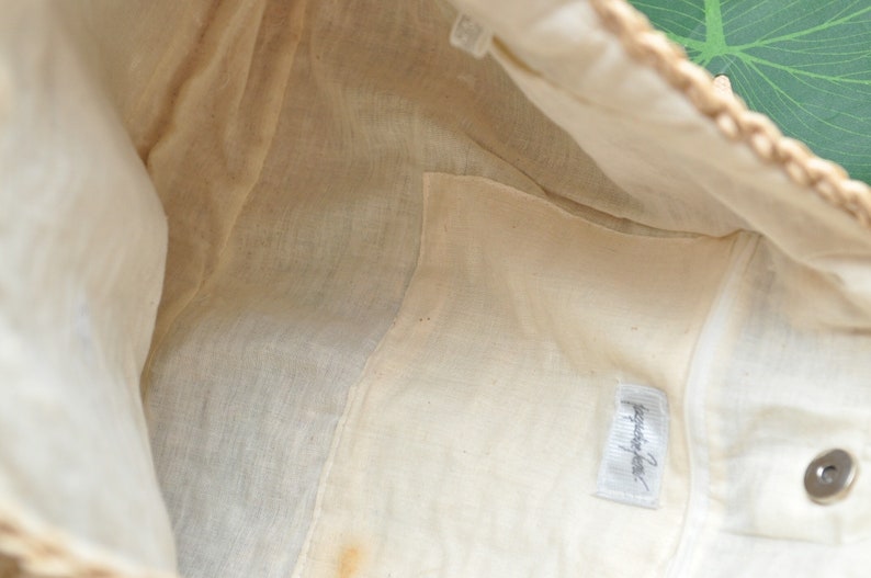 Vintage Beige Straw Market Bag Weaved Bohemian Summer Tote Purse image 6