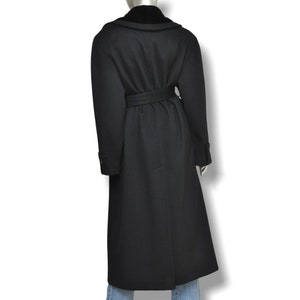 Vintage Womens Black Wool and Velvet Long Belted Winter Coat Size M image 3