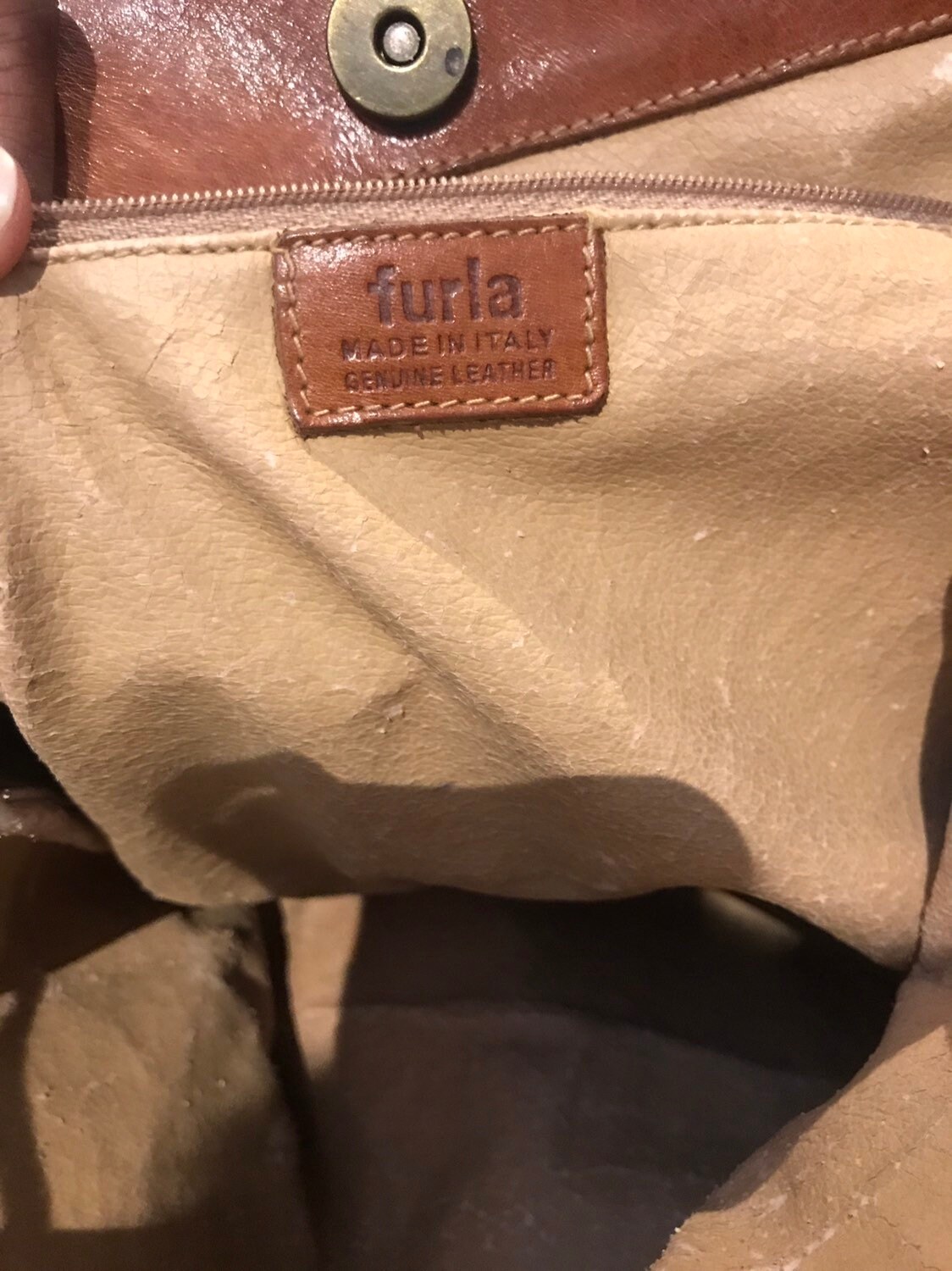 Vintage Furla Brown Leather Snake Embossed Shoulder Bag Purse Made 