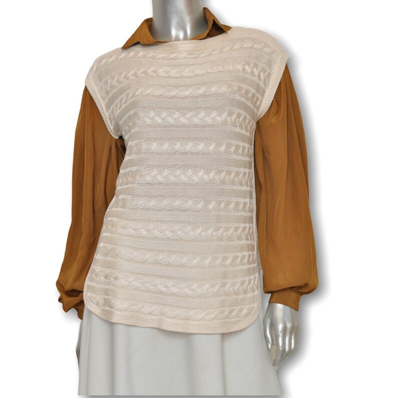 Vintage Lauren Ralph Lauren Cream Cable Knit Sweater Short Sleeve Lightweight Ribbed Pullover image 6