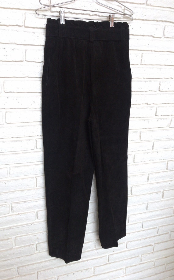 Vintage Black Suede Belted Baggy Pants Small Medi… - image 5