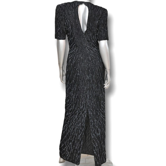 Vintage Black 100% Silk Sequins Floor Length Gown… - image 4
