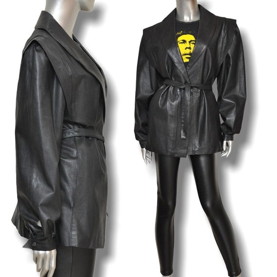 Vintage Women’s Black Leather Belted Jacket Struct