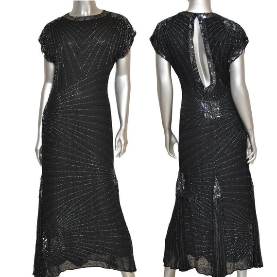 Vintage Oleg Cassini Black Beaded Sequins Flapper
